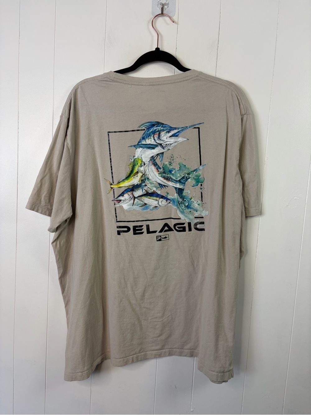 Pelagic Fishing T Shirt Mens size XXL Beige Saltwater Marlin Tuna Graphic Tee